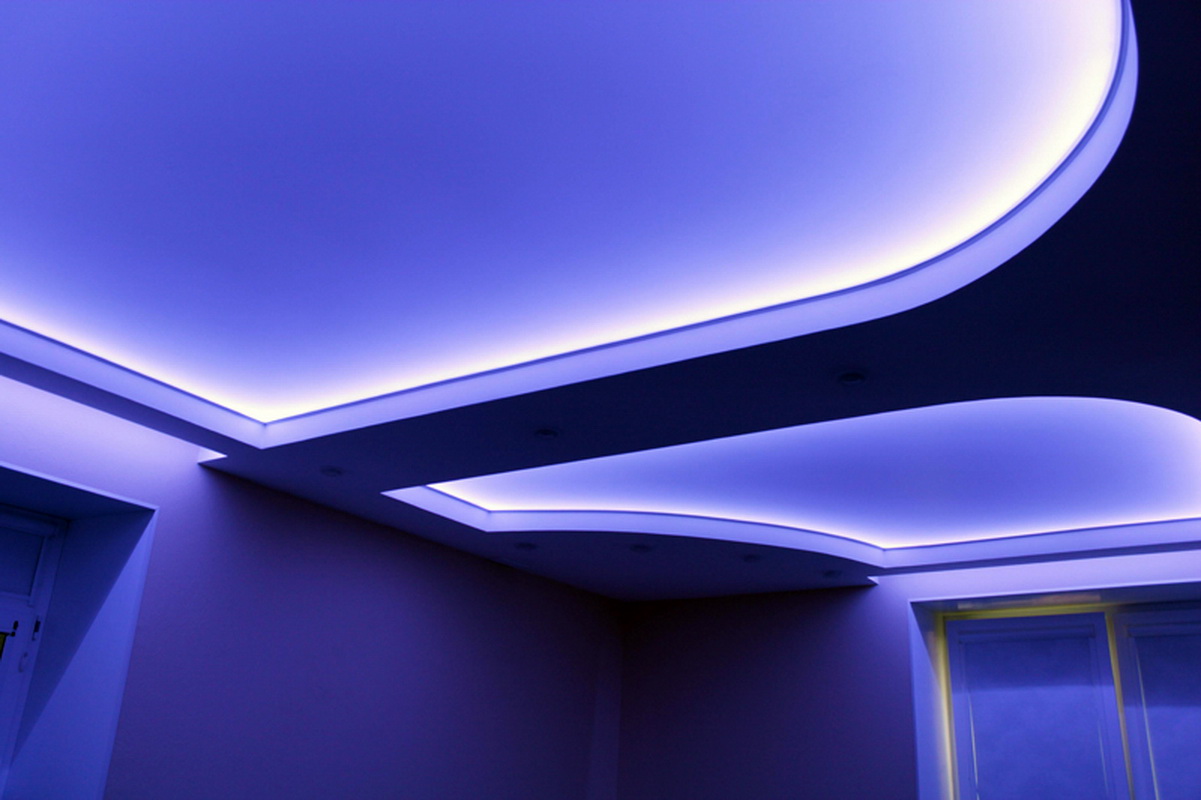 Потолки натяжные с подсветкой для кухни фото двухуровневые глянцевые
